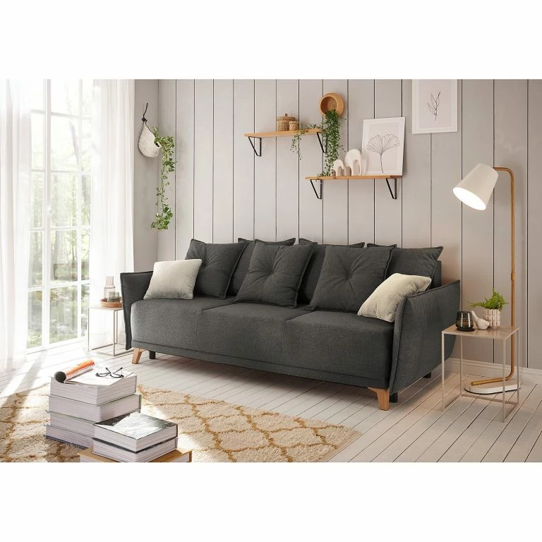 Loftscape Mørteens Canapé Convertible Rutherford – Tissu Denga / Microfibre Laci: Graphite / Argent