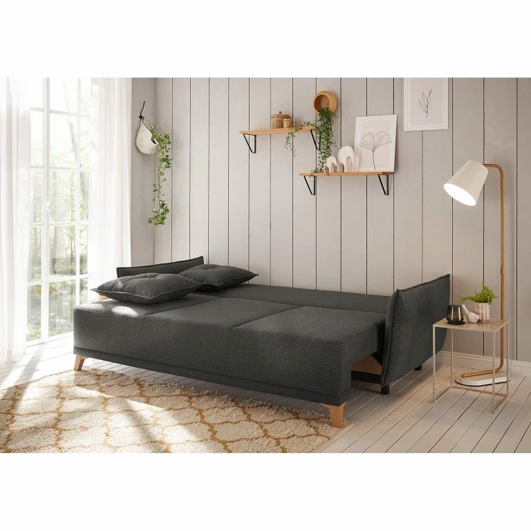 Loftscape Mørteens Canapé Convertible Rutherford – Tissu Denga / Microfibre Laci: Graphite / Argent