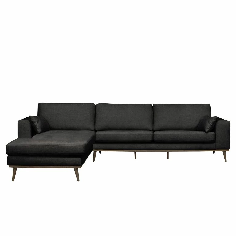 loftscape Mørteens Canapé d’angle Billund I – Tissu structuré – Noir – Méridienne courte à gauche (vue de face)
