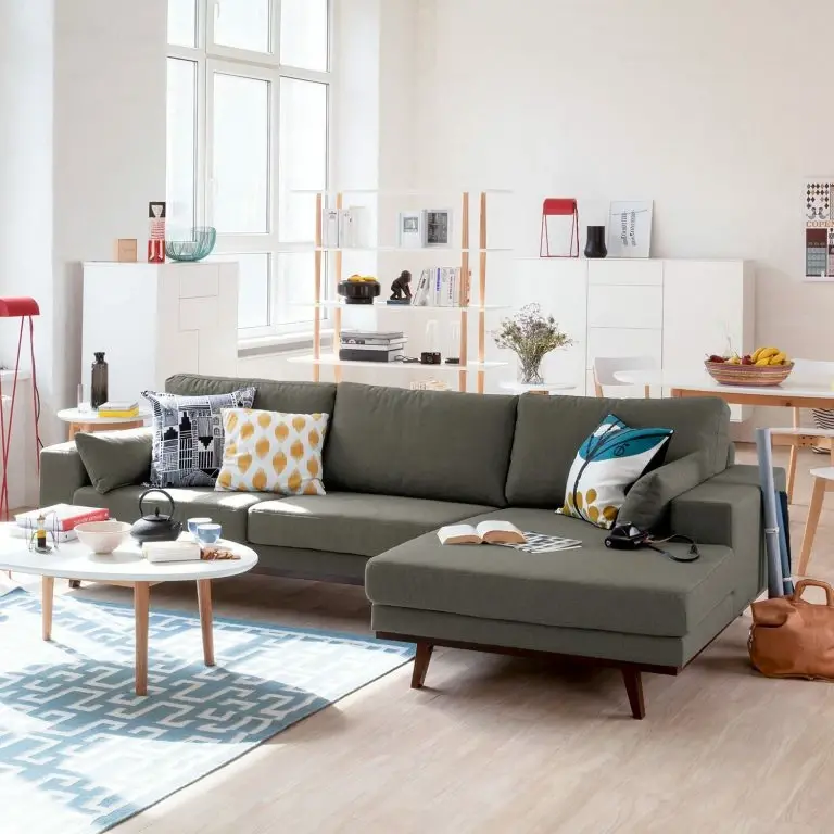 Loftscape Mørteens Canapé D’angle Billund I – Tissu Structuré – Taupe – Méridienne Courte à Droite (vue De Face)