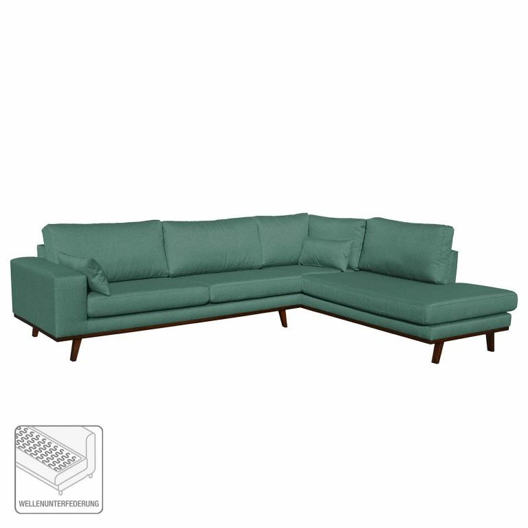 Loftscape Mørteens Canapé D’angle Billund III – Tissu Structuré – Menthe – Méridienne Longue à Droite (vue De Face)