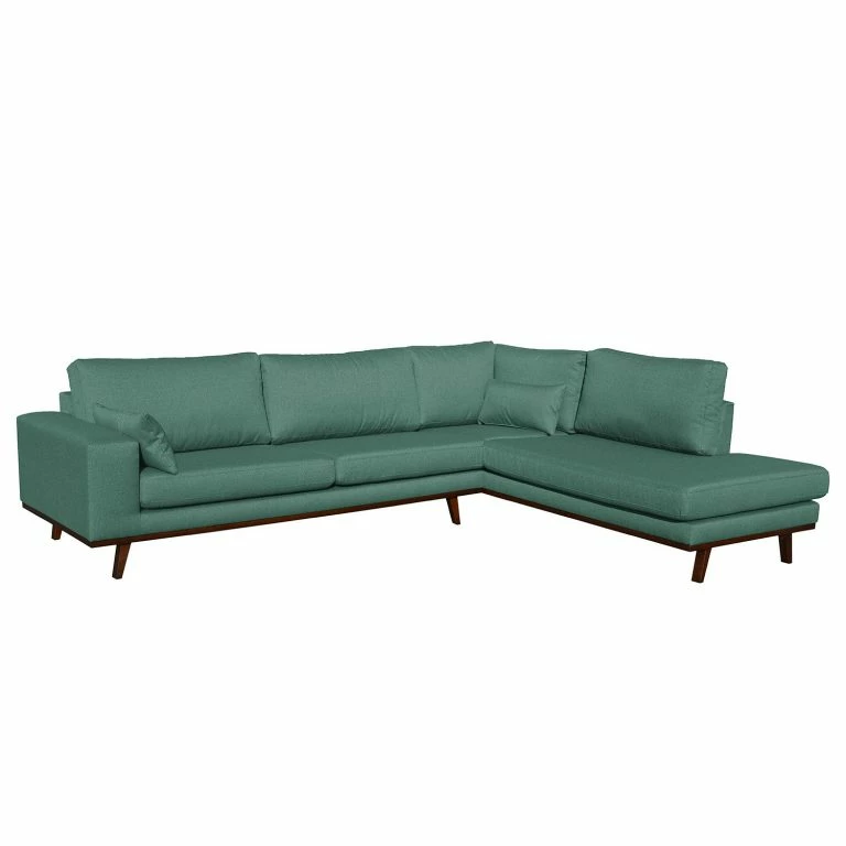 loftscape Mørteens Canapé d’angle Billund III – Tissu structuré – Menthe – Méridienne longue à droite (vue de face)