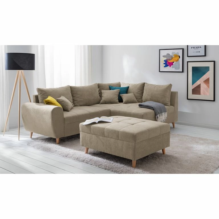 Loftscape Mørteens Canapé D’angle Capstone – Velours Rosor: Cappuccino – Méridienne Longue à Droite (vue De Face) – Sans Repose-pieds