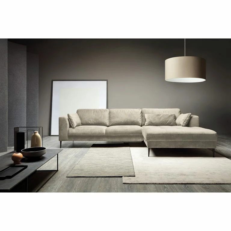 Loftscape Mørteens Canapé D’angle Gaillon – Microfibre – Microfibre Cori: Gris Clair – Méridienne Courte à Droite (vue De Face)