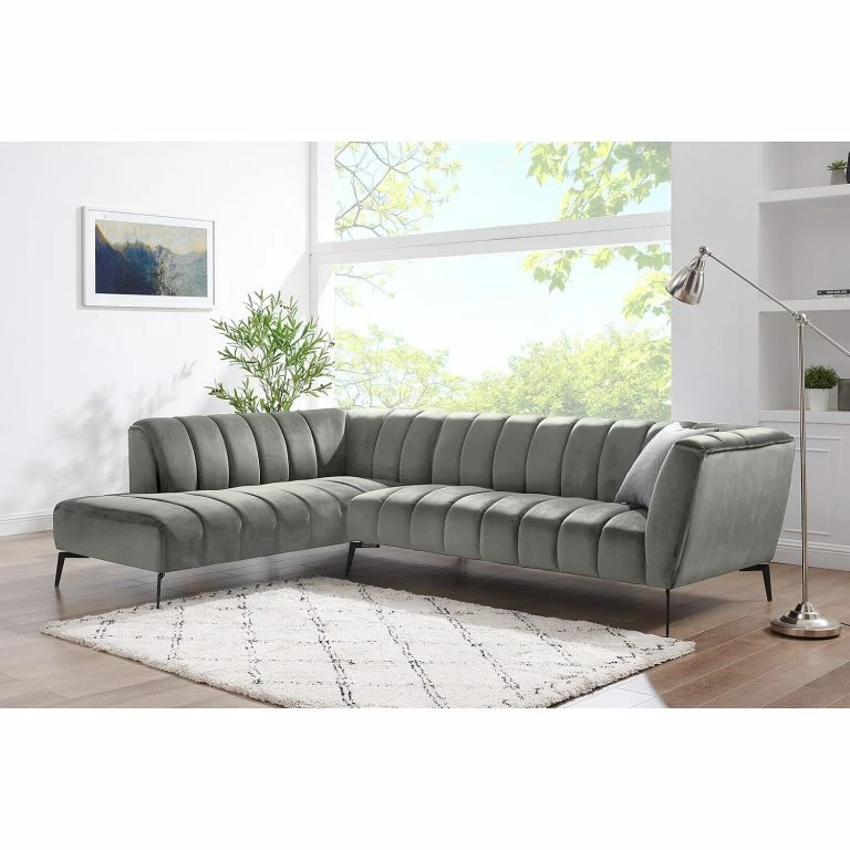 Loftscape Mørteens Canapé D’angle Jamsa – Velours – Gris – Méridienne Longue à Gauche (vue De Face)