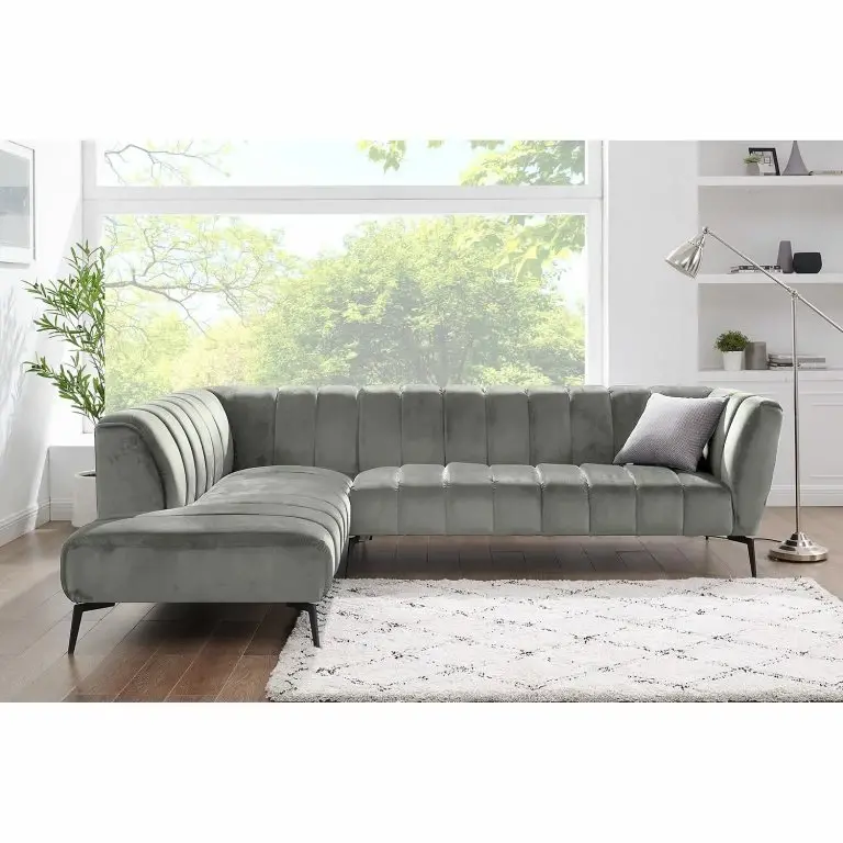 Loftscape Mørteens Canapé D’angle Jamsa – Velours – Gris – Méridienne Longue à Gauche (vue De Face)