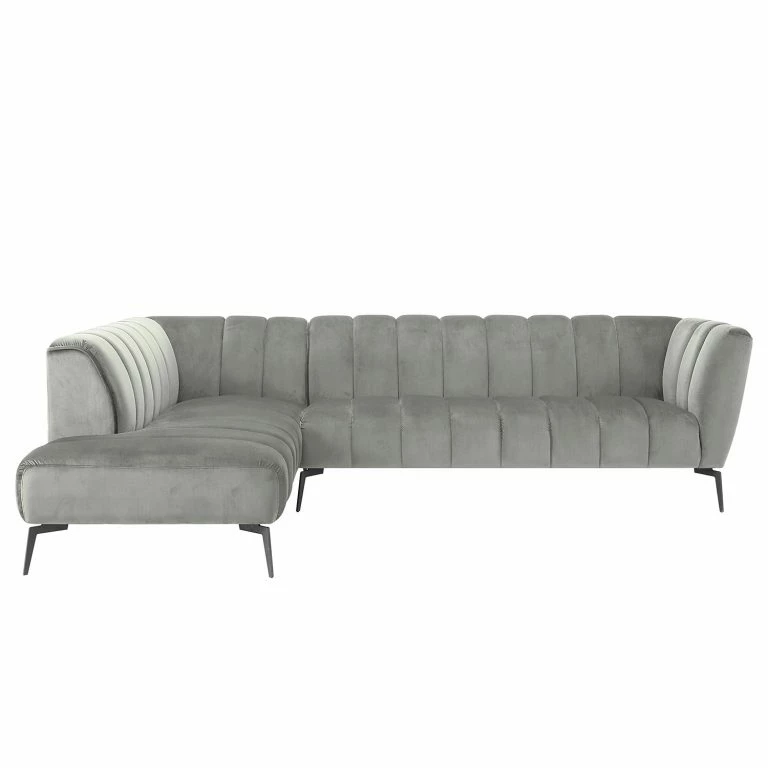 Loftscape Mørteens Canapé D’angle Jamsa – Velours – Gris – Méridienne Longue à Gauche (vue De Face)