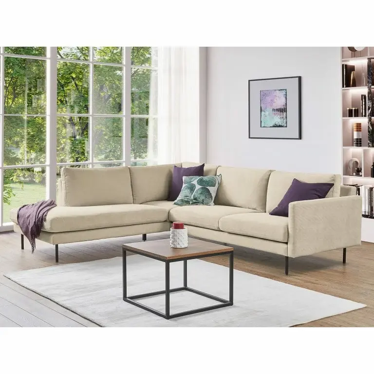 Loftscape Mørteens Canapé D’angle Landos I – Velours Côtelé Licia: Créme – Méridienne Longue à Gauche (vue De Face)