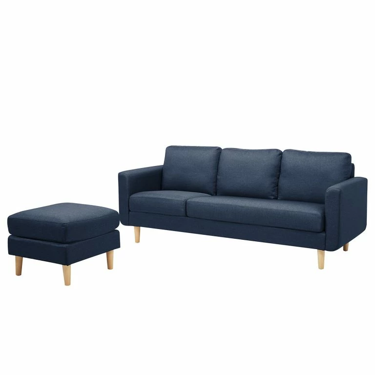 loftscape Mørteens Canapé Saluda (3 places avec repose-pied – Tissé à plat – Bleu foncé
