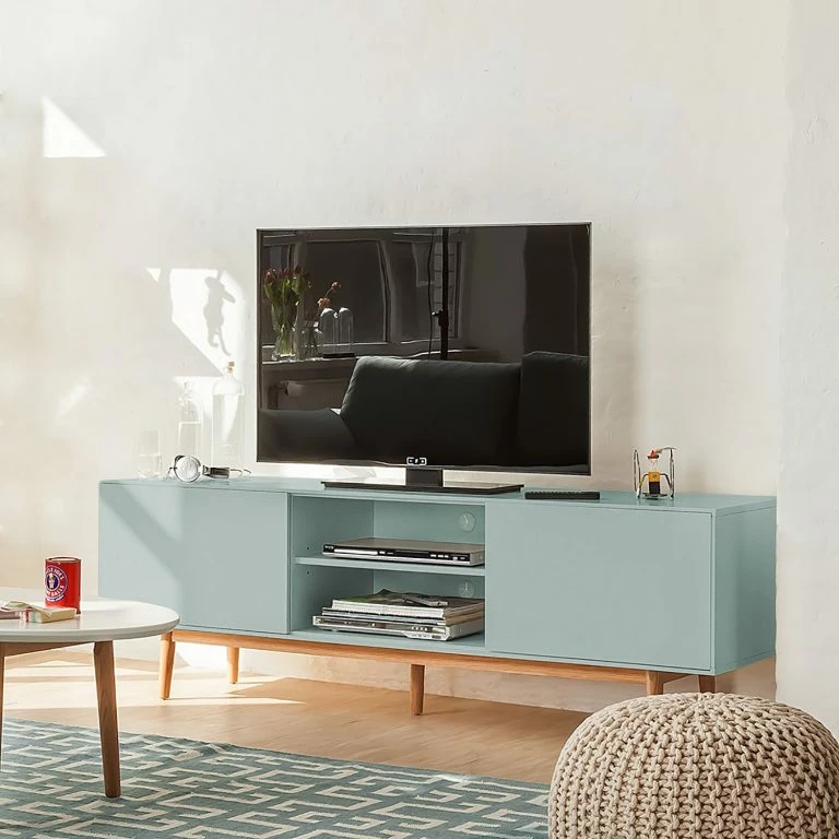 Loftscape Mørteens Meuble TV Lindholm – Partiellement En Chêne Massif – Vert Menthe – 160 X 40 Cm