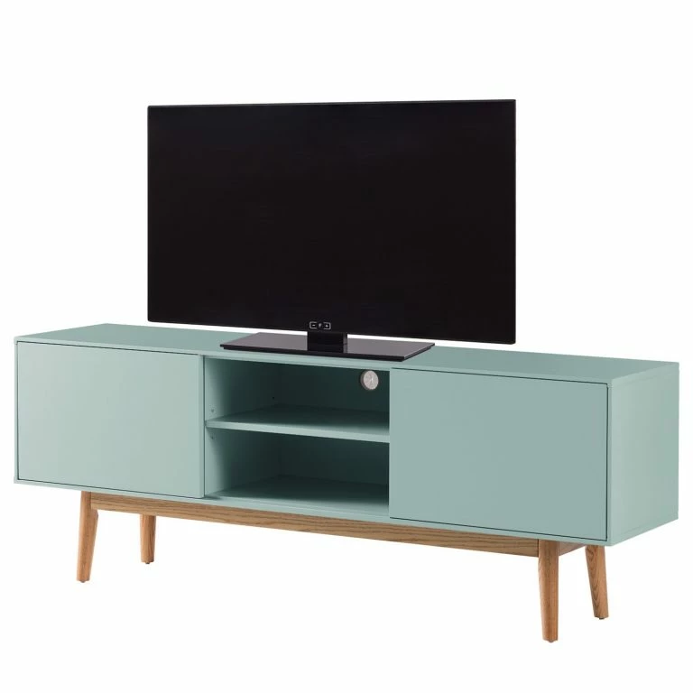 loftscape Mørteens Meuble TV Lindholm – Partiellement en chêne massif – Vert menthe – 160 x 40 cm