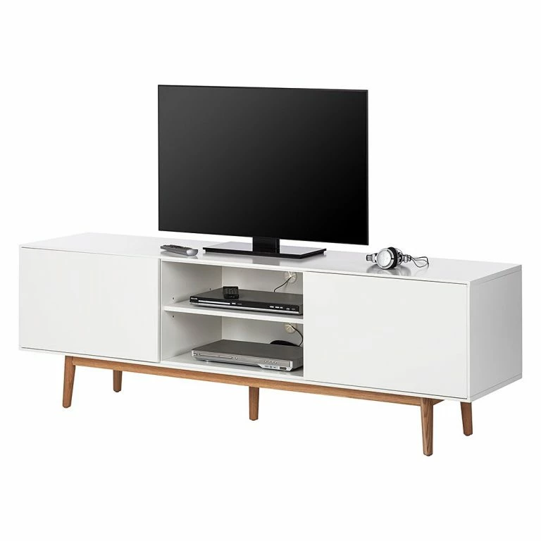 Loftscape Mørteens Meuble TV Lindholm – Partiellement En Chêne Massif – Blanc – 180 X 45 Cm