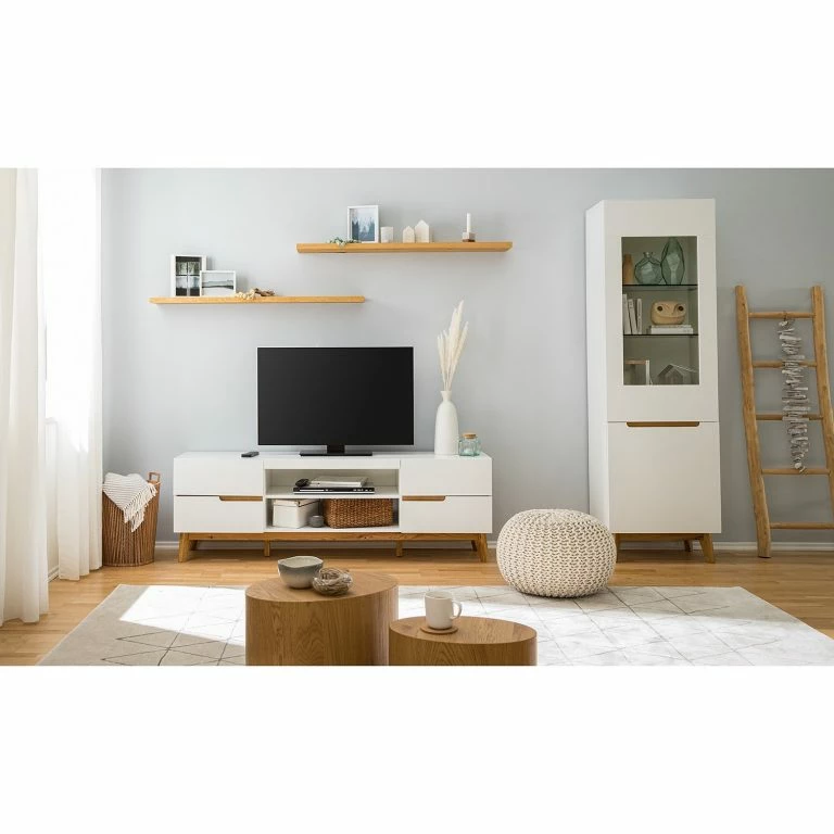 Loftscape Mørteens Meuble TV Tenabo – Blanc Mat / Chêne à Nœuds