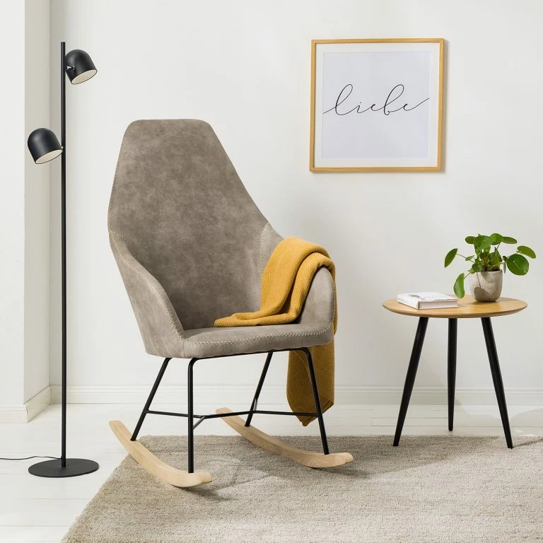 Loftscape Mørteens Rocking Chair Kumia I – Aspect Cuir Vieilli – Gris