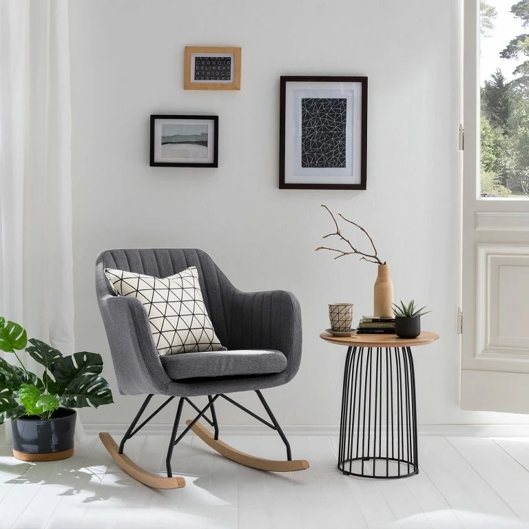 Loftscape Mørteens Rocking Chair Leedy – Tissu / Hêtre Massif – Gris Foncé / Hêtre