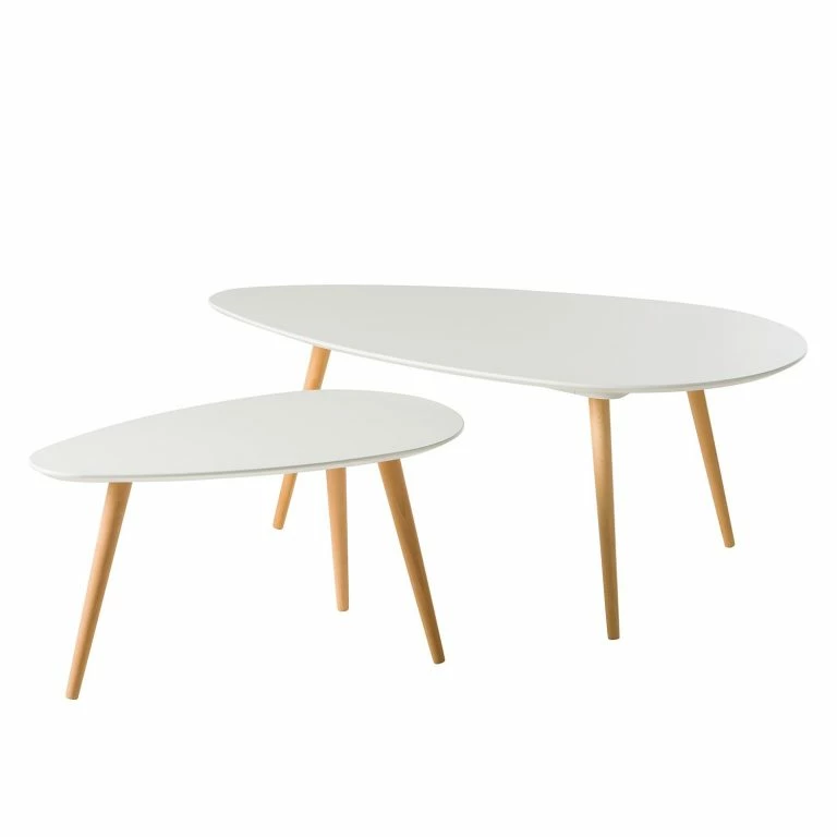 loftscape Mørteens Table basse Lilja I (lot de 2) – Partiellement en hêtre massif – Blanc mat