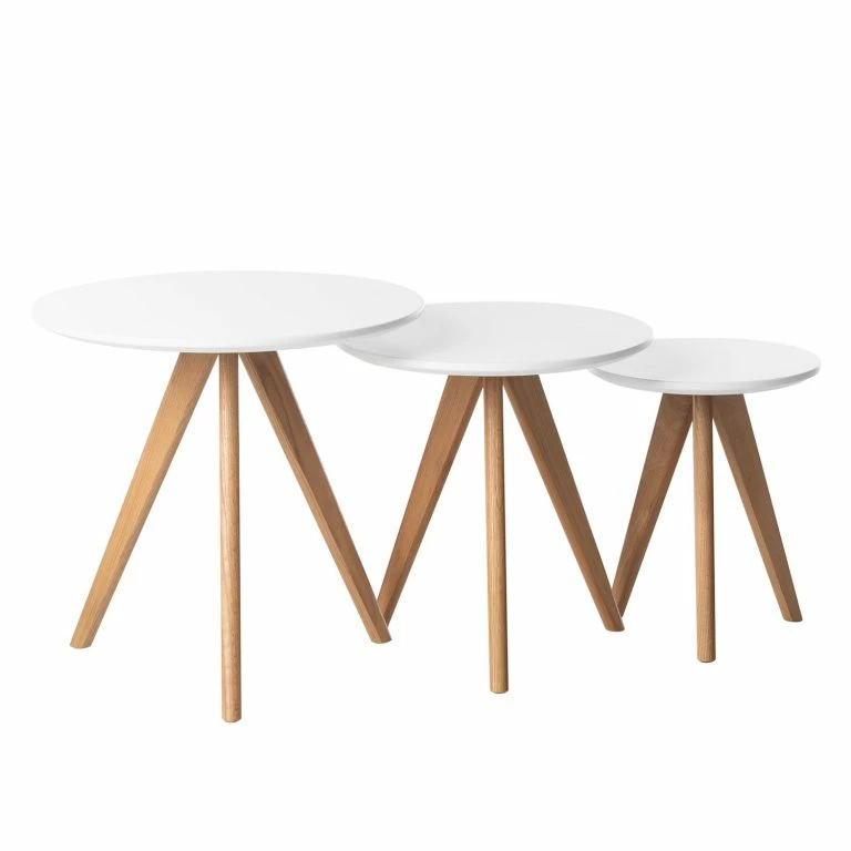 Loftscape Mørteens Table D’appoint Past Past I (3 éléments) – Chêne Partiellement Massif – Blanc / Chêne