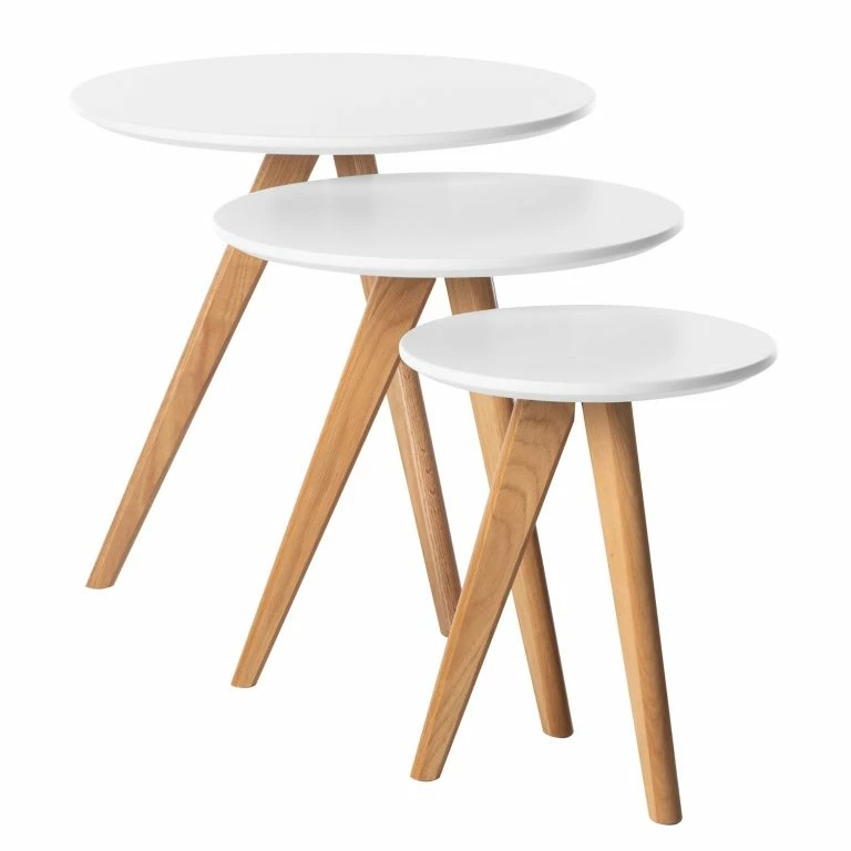 Loftscape Mørteens Table D’appoint Past Past I (3 éléments) – Chêne Partiellement Massif – Blanc / Chêne