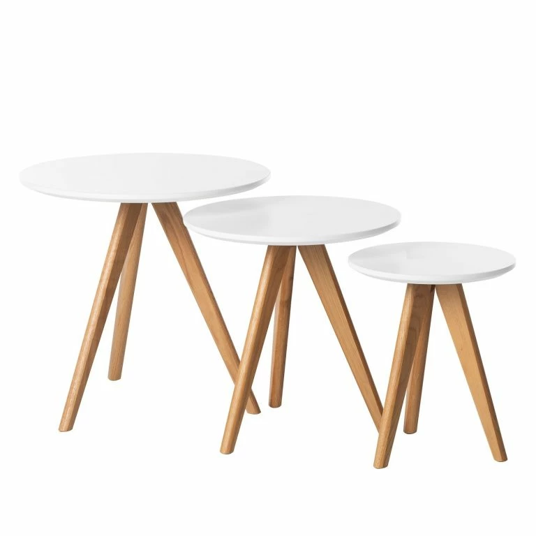 Loftscape Mørteens Table D’appoint Past Past I (3 éléments) – Chêne Partiellement Massif – Blanc / Chêne