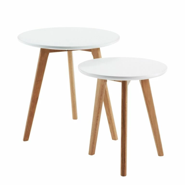 loftscape Mørteens Tables d’appoint Ockelbo (lot de 2) – Blanc / Chêne partiellement massif