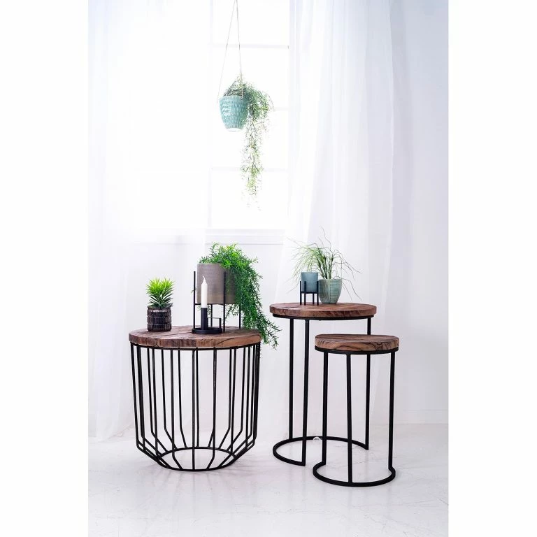 Loftscape Naturoo Bout De Canapé Malakoff – Manguier Massif / Métal – Manguier Foncé / Noir