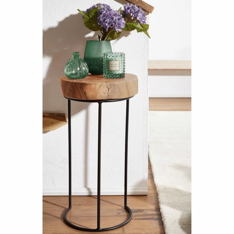 Loftscape Naturoo Bout De Canapé Palos I – Acacia Massif / Métal – Acacia / Noir – Hauteur : 55 Cm