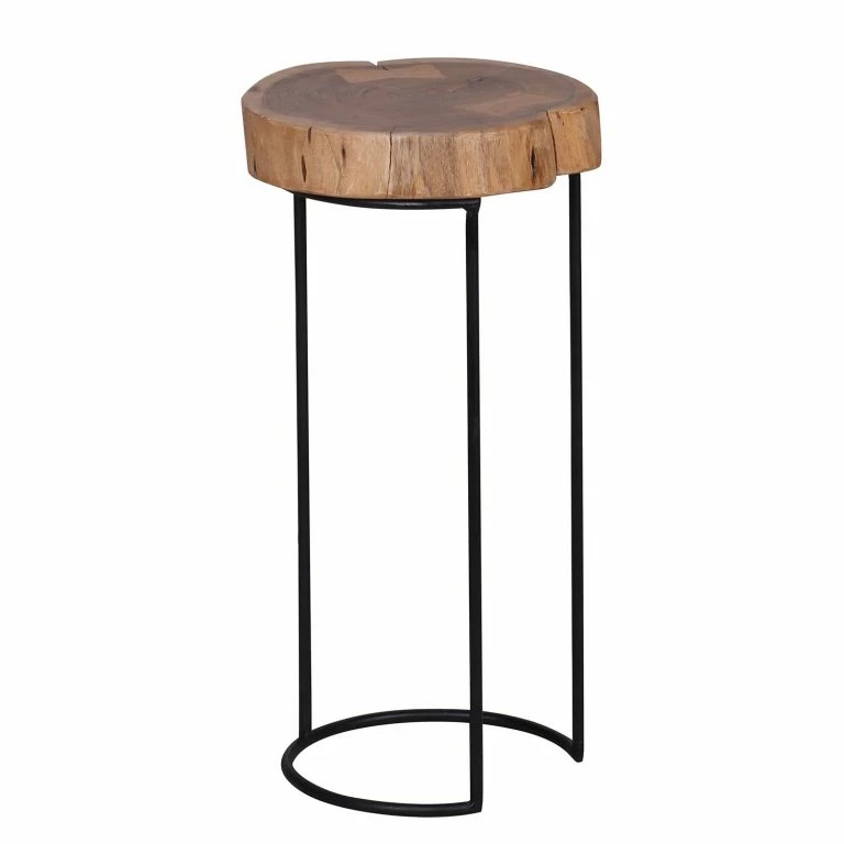 loftscape Naturoo Bout de canapé Palos I – Acacia massif / Métal – Acacia / Noir – Hauteur : 55 cm