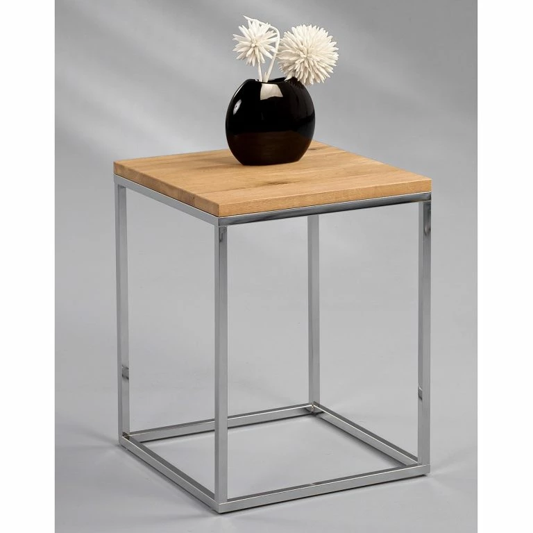 Loftscape Naturoo Bout De Canapé Verignon – Chêne Sauvage Massif / Métal – Chêne Sauvage / Chromé