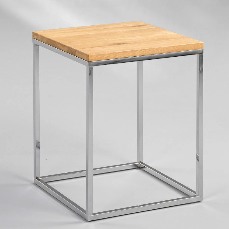 Loftscape Naturoo Bout De Canapé Verignon – Chêne Sauvage Massif / Métal – Chêne Sauvage / Chromé