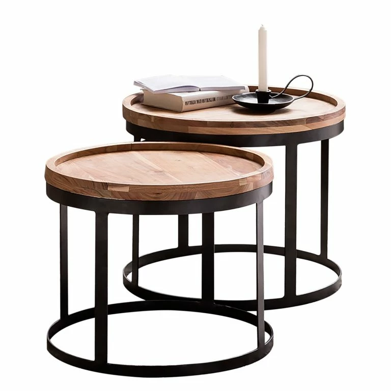 loftscape Naturoo Bouts de canapé Palos I (lot de 2) – Acacia massif / Métal – Acacia / Noir