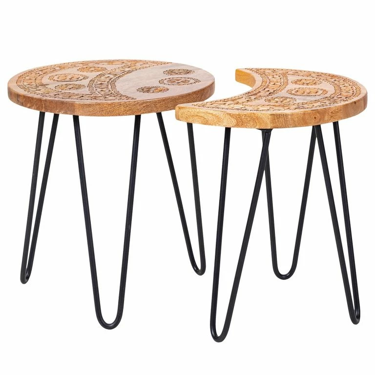 loftscape Naturoo Bouts de canapé Vigo (2 éléments) – Manguier massif / Métal – Manguier / Noir