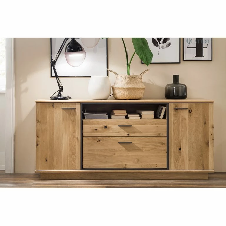 Loftscape Naturoo Buffet Doora – Partiellement En Chêne à Nœuds Massif – Chêne à Nœuds Bianco / Graphite