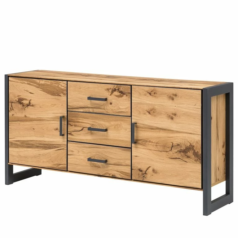 loftscape Naturoo Buffet Ironwood I – Placage en bois véritable / Métal – Chêne vieilli / Gris