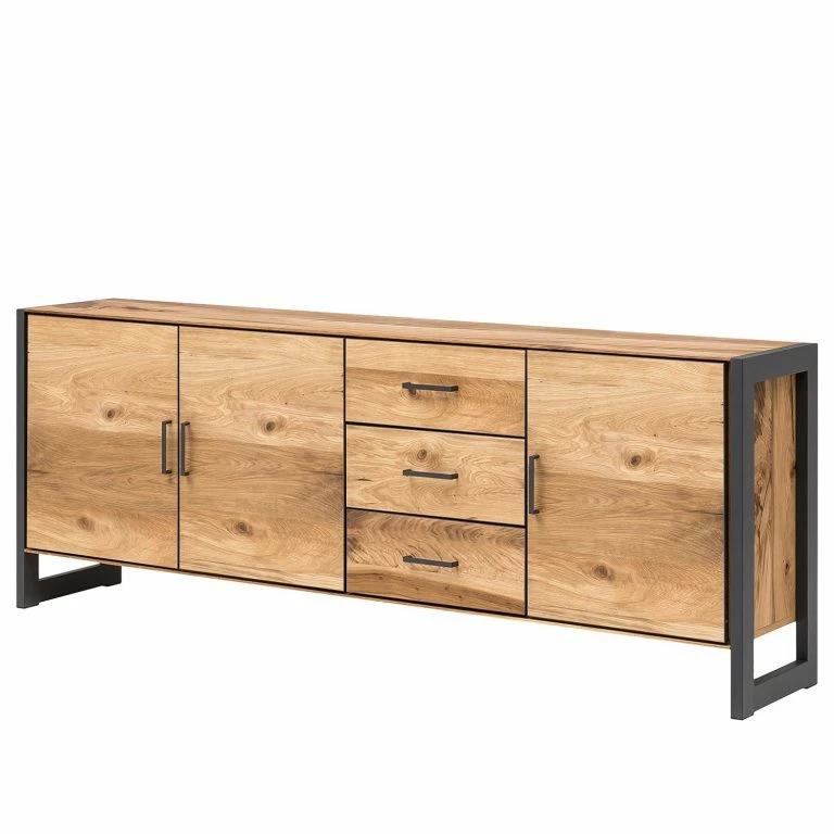 loftscape Naturoo Buffet Ironwood II – Placage en bois véritable / Métal – Chêne vieilli / Gris