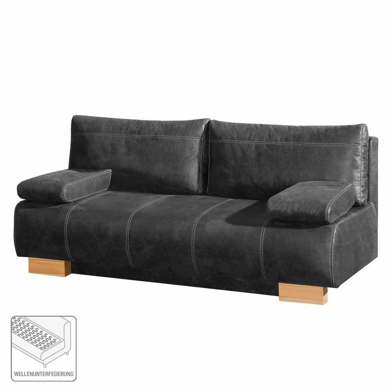 Loftscape Naturoo Canapé Convertible Hanno II – Aspect Cuir Vieilli – Gris Foncé