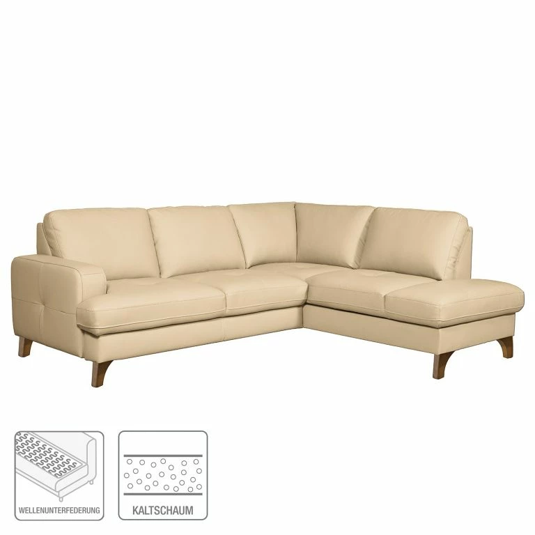 Loftscape Naturoo Canapé D’angle London – Cuir Véritable / Imitation Cuir – Beige Chaud – Méridienne Longue à Droite (vue De Face) – Sans Fonction