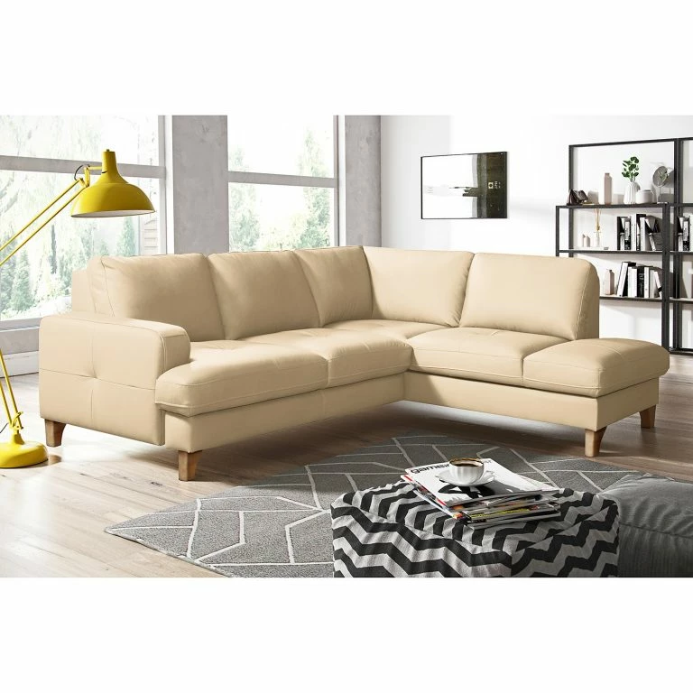 Loftscape Naturoo Canapé D’angle London – Cuir Véritable / Imitation Cuir – Beige Chaud – Méridienne Longue à Droite (vue De Face) – Sans Fonction