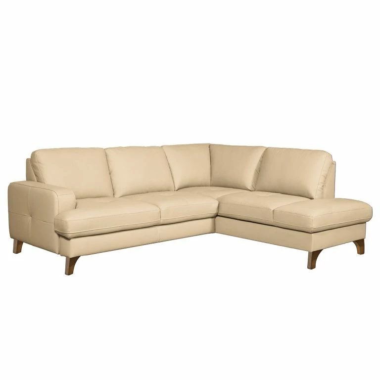 loftscape Naturoo Canapé d’angle London – Cuir véritable / Imitation cuir – Beige chaud – Méridienne longue à droite (vue de face) – Sans fonction