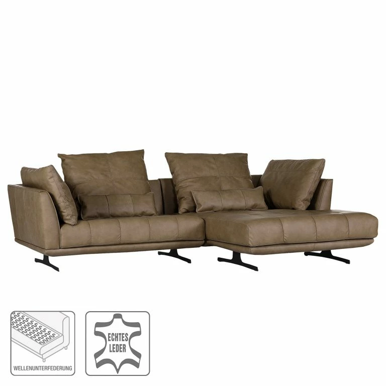 Loftscape Naturoo Canapé D’angle Ruona – Cuir Véritable – Noix De Muscade – Méridienne Longue à Droite (vue De Face)