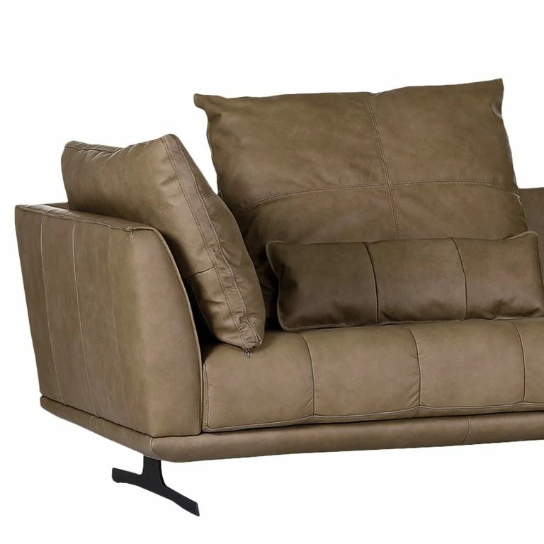 Loftscape Naturoo Canapé D’angle Ruona – Cuir Véritable – Noix De Muscade – Méridienne Longue à Droite (vue De Face)