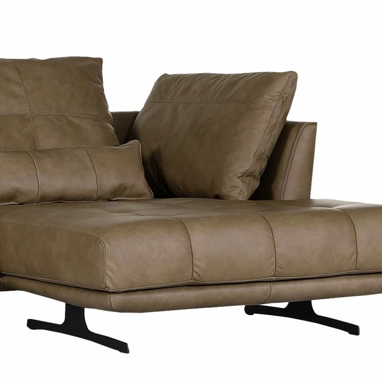 Loftscape Naturoo Canapé D’angle Ruona – Cuir Véritable – Noix De Muscade – Méridienne Longue à Droite (vue De Face)