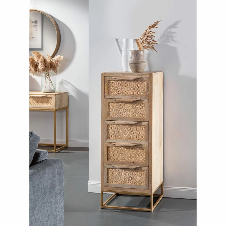 Loftscape Naturoo Commode Rumilly II – Tressage En Rotin / Manguier Massif