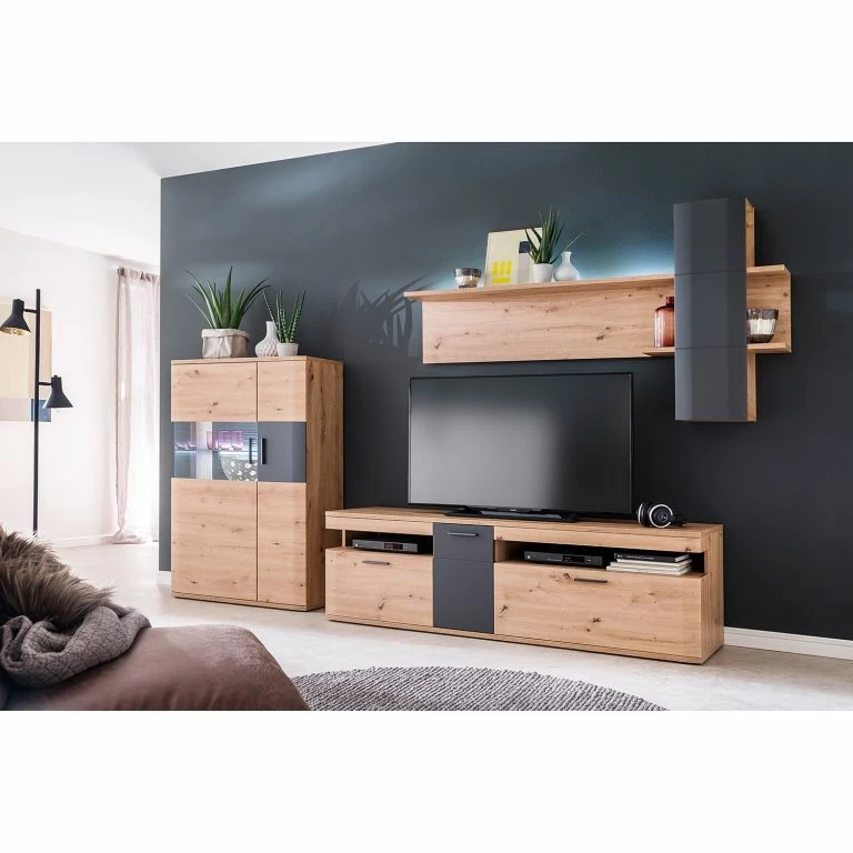 Loftscape Naturoo Meuble TV Callington II – Imitation Planches De Chêne / Anthracite
