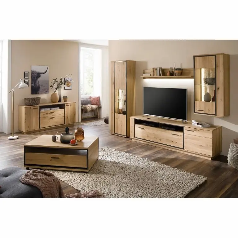Loftscape Naturoo Meuble TV Doora II – Partiellement En Chêne à Nœuds Massif – Chêne à Nœuds Bianco / Graphite