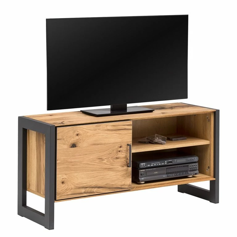 loftscape Naturoo Meuble TV Ironwood I – Placage en bois véritable / Métal – Chêne vieilli / Gris