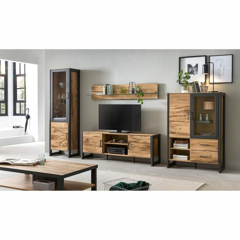 Loftscape Naturoo Meuble TV Ironwood II – Placage En Bois Véritable / Métal – Chêne Vieilli / Gris