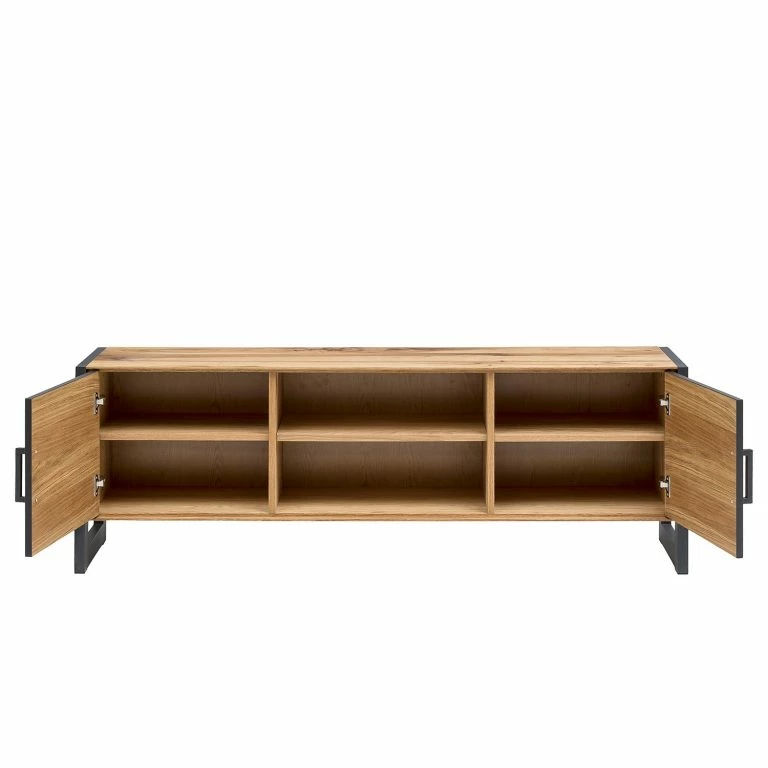 Loftscape Naturoo Meuble TV Ironwood II – Placage En Bois Véritable / Métal – Chêne Vieilli / Gris