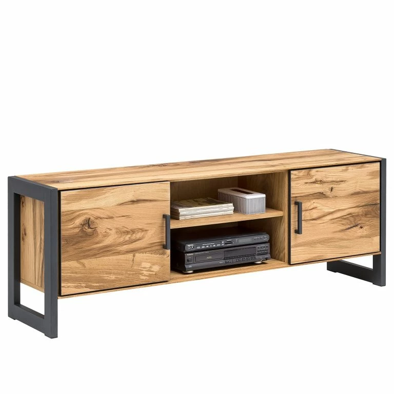 Loftscape Naturoo Meuble TV Ironwood II – Placage En Bois Véritable / Métal – Chêne Vieilli / Gris