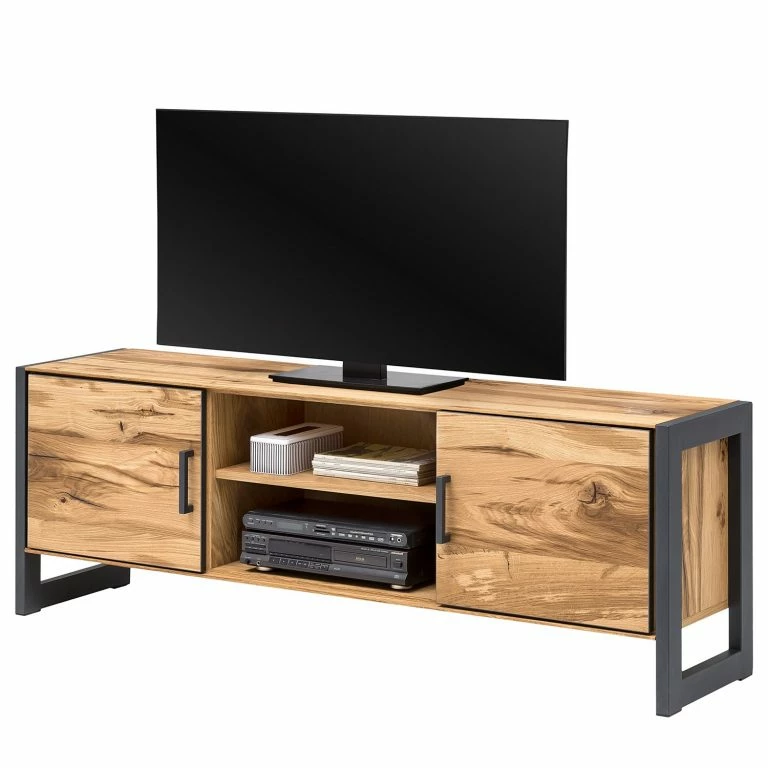 loftscape Naturoo Meuble TV Ironwood II – Placage en bois véritable / Métal – Chêne vieilli / Gris