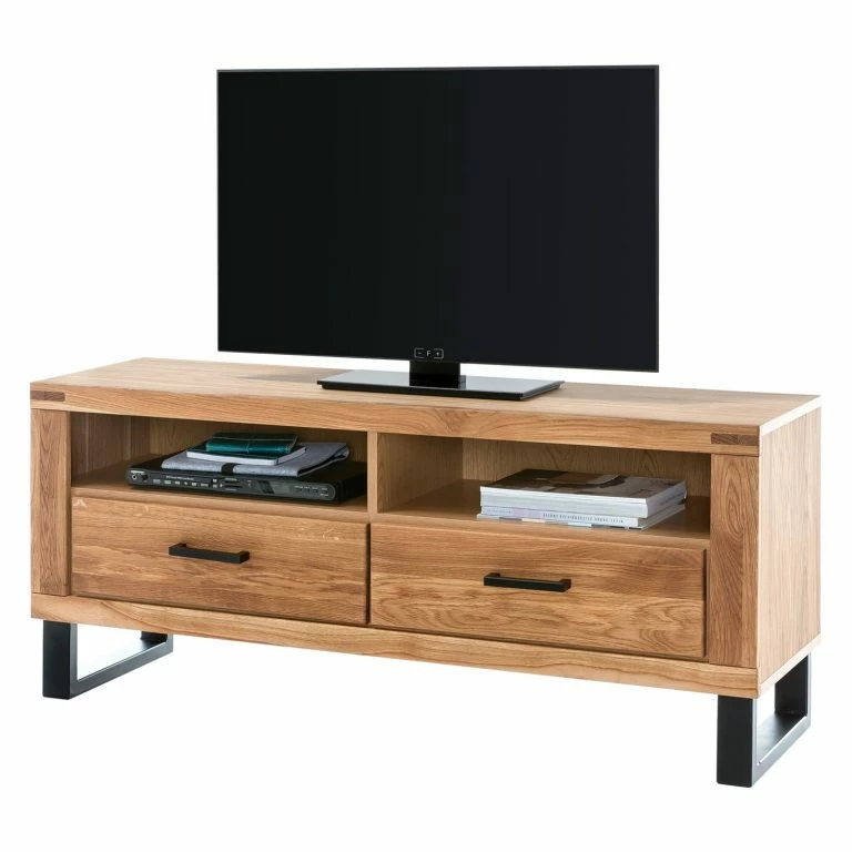 loftscape Naturoo Meuble TV Loxton I – Partiellement en chêne massif / Métal – Chêne / Noir